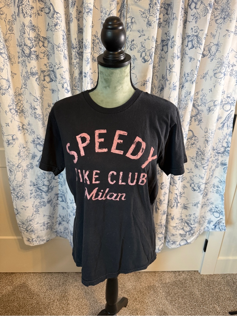 American Apparel Black Tee with Faded Pink "Speedy Bike Club Milan" Graphic